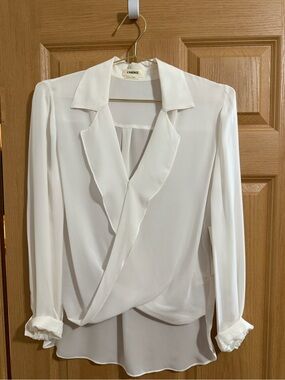 NWT L’AGENCE Ivory Drape Front Blouse Silk Look Surplice Wrap Top